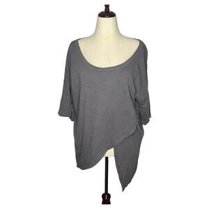 Mittoshop Women Top S Grey Oversized Boxy Fit Scoop Asymmetric Cotton Lagenlook